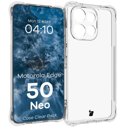 Elastyczne etui + 2x folia na ekran Bizon Case Clear Pack do Motorola Edge 50 Neo