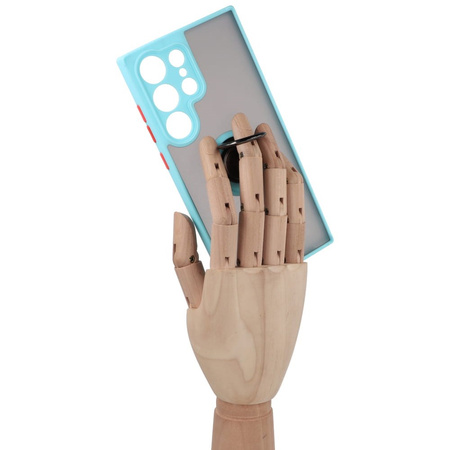 Etui z uchwytem na palec Bizon Case Hybrid Ring do Galaxy S23 Ultra, przydymione z jasnoniebieską ramką