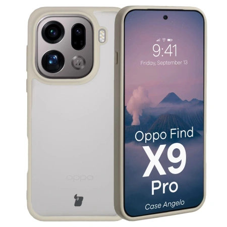 Etui Bizon Case Angelo do Oppo Find X9 Pro, półprzezroczyste z beżową ramką