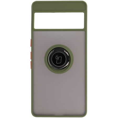 Etui z uchwytem na palec Bizon Case Hybrid Ring do Google Pixel 7 Pro, przydymione z zieloną ramką