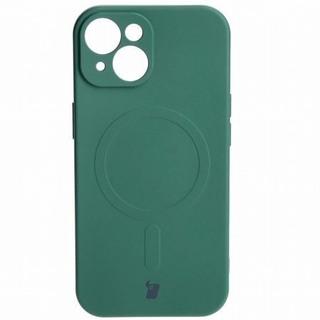 Etui silikonowe z pierścieniem magnetycznym Bizon Case Silicone Magnetic do iPhone 15, ciemnozielone