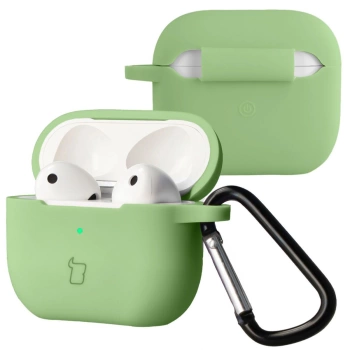 Silikonowe etui z karabińczykiem Bizon Case Headphone Silicone do AirPods 3, jasnozielone