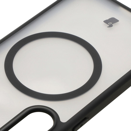 Etui z pierścieniem magnetycznym Bizon Case MatteO do Galaxy S25, półprzezroczyste z czarną ramką
