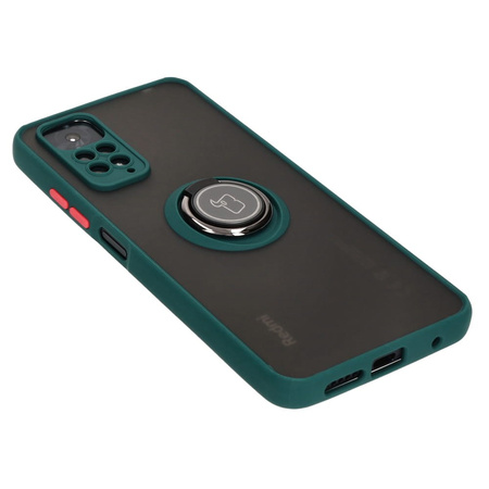 Etui z uchwytem na palec Bizon Case Hybrid Ring do Xiaomi Redmi Note 11 / 11S 4G, przydymione z ciemnozieloną ramką