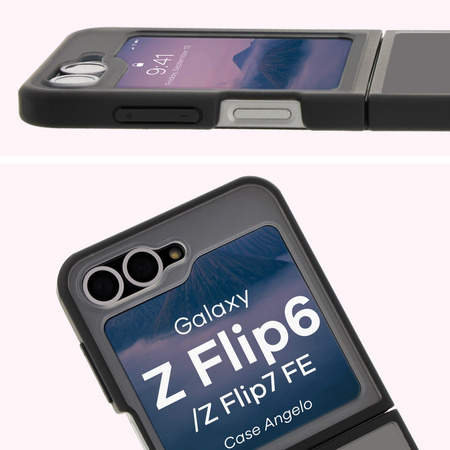 Etui Bizon Case Angelo do Galaxy Z Flip6, przydymione z czarną ramką