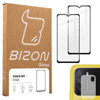 2x Szkło + szybka na aparat Bizon Edge Pack do  Xiaomi Poco M3