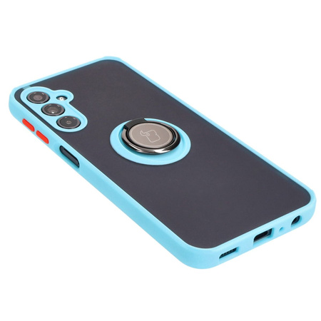 Etui z uchwytem na palec Bizon Case Hybrid Ring do Galaxy M34 5G, przydymione z jasnoniebieską ramką
