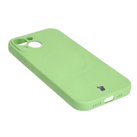 Etui silikonowe z pierścieniem magnetycznym Bizon Case Silicone Magnetic do iPhone 15, jasnozielone