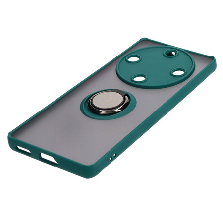 Etui z uchwytem na palec Bizon Case Hybrid Ring do Honor Magic5 Lite, przydymione z ciemnozieloną ramką