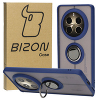 Etui z uchwytem na palec Bizon Case Hybrid Ring do Realme 12 Pro / 12 Pro+, przydymione z granatową ramką