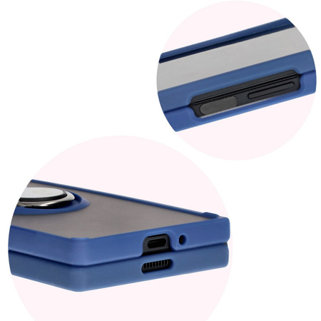 Etui z uchwytem na palec Bizon Case Hybrid Ring do Galaxy Z Fold6, przydymione z granatową ramką