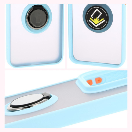 Etui z uchwytem na palec Bizon Case Hybrid Ring do Xiaomi 15, przydymione z jasnoniebieską ramką