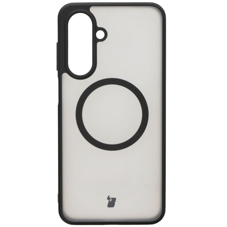 Etui z pierścieniem magnetycznym Bizon Case MatteO do Galaxy A26 5G, półprzezroczyste z czarną ramką