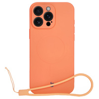 Silikonowe etui z pierścieniem magnetycznym Bizon Case Silicone Magnetic do iPhone 16 Pro, marchewkowe