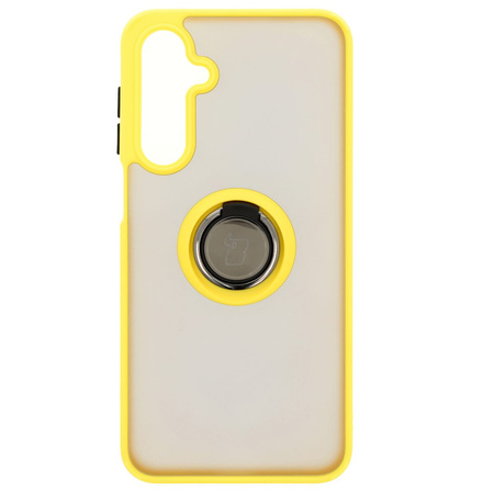 Etui z uchwytem na palec Bizon Case Hybrid Ring do Galaxy A16 4G/5G, przydymione z żółtą ramką