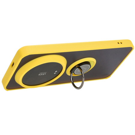 Etui z uchwytem na palec Bizon Case Hybrid Ring do Xiaomi 14 Ultra, przydymione z żółtą ramką