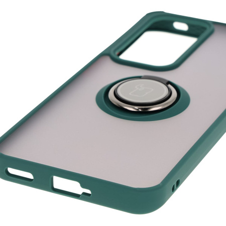 Etui z uchwytem na palec Bizon Case Hybrid Ring do Oppo Reno 12, przydymione z ciemnozieloną ramką