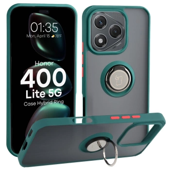 Etui z uchwytem na palec Bizon Case Hybrid Ring do Honor 400 Lite, przydymione z ciemnozieloną ramką