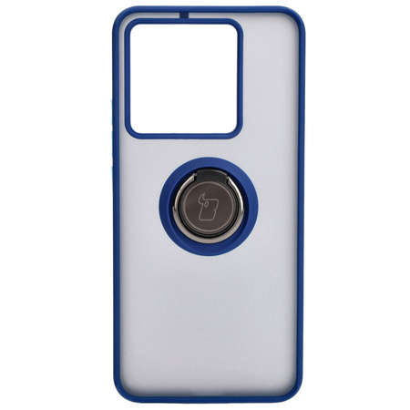 Etui z uchwytem na palec Bizon Case Hybrid Ring do Xiaomi 13T Pro / 13T, przydymione z granatową ramką