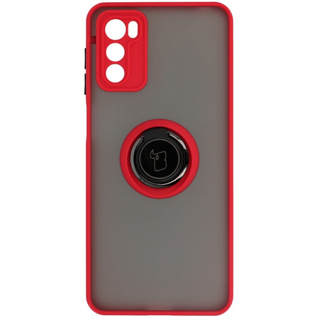 Etui z uchwytem na palec Bizon Case Hybrid Ring do Motorola Moto G42 , przydymione z czerwoną ramką
