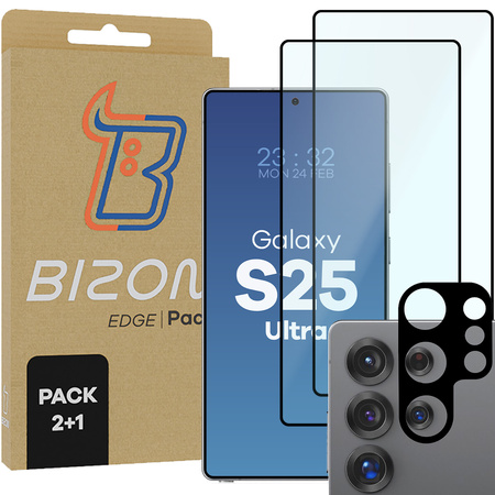 2x Szkło + szybka na aparat Bizon Edge 2 Pack do Galaxy S25 Ultra