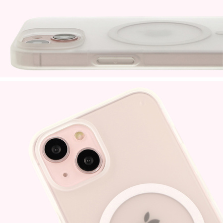 Etui z pierścieniem magnetycznym Bizon Case MatteO do iPhone 14 / Phone 13, półprzezroczyste z przezroczystą ramką