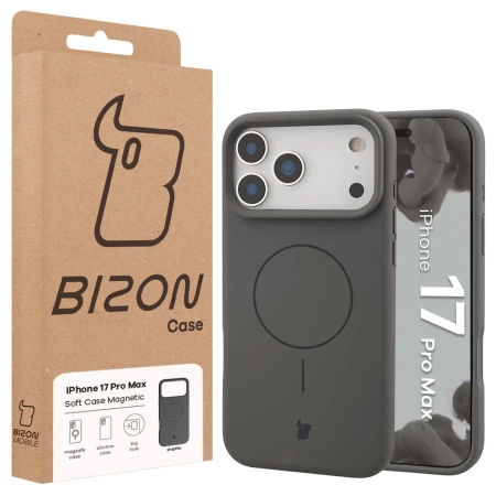 Silikonowe etui z pierścieniem magnetycznym Bizon Soft Case Magnetic do iPhone 17 Pro Max, grafitowe