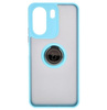 Etui z uchwytem na palec Bizon Case Hybrid Ring do Xiaomi Redmi 13C / Xiaomi Poco C65, przydymione z jasnoniebieską ramką