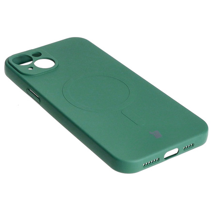 Etui silikonowe z pierścieniem magnetycznym Bizon Case Silicone Magnetic do iPhone 15 Plus, ciemnozielone