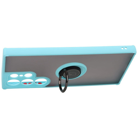 Etui z uchwytem na palec Bizon Case Hybrid Ring do Galaxy S23 Ultra, przydymione z jasnoniebieską ramką