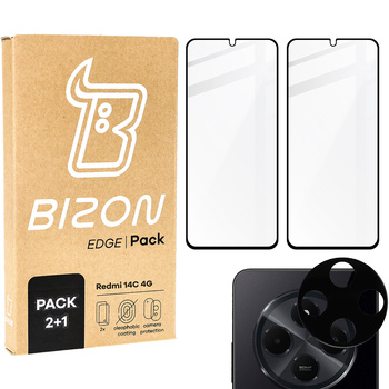 2x Szkło hartowane z ramką + szybka na aparat Bizon Edge 2 Pack do Xiaomi Redmi 14C 4G