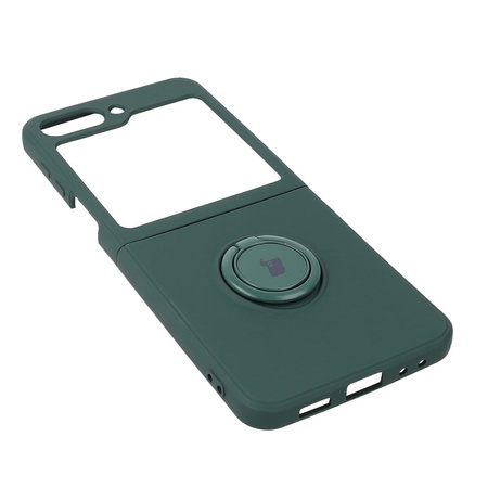 Etui Bizon Case Silicone Ring Sq do Samsung Galaxy Z Flip5, ciemnozielone