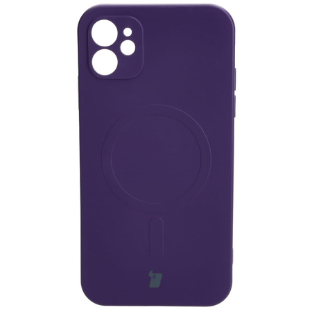 Etui silikonowe z pierścieniem magnetycznym Bizon Case Silicone Magnetic do iPhone 11, śliwkowe