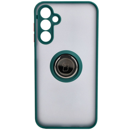 Etui z uchwytem na palec Bizon Case Hybrid Ring do Galaxy A15 5G/4G, przydymione z ciemnozieloną ramką