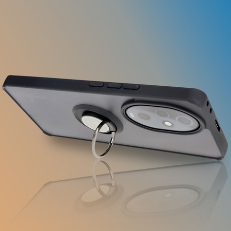 Etui z uchwytem na palec Bizon Case Hybrid Ring do Honor 200 Pro, przydymione z czarną ramką