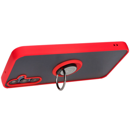 Etui z uchwytem na palec Bizon Case Hybrid Ring do Galaxy M15 5G, przydymione z czerwoną ramką