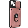 Etui Bizon Case Camshield Card Slot Ring do iPhone 14 Plus, jasnoróżowe