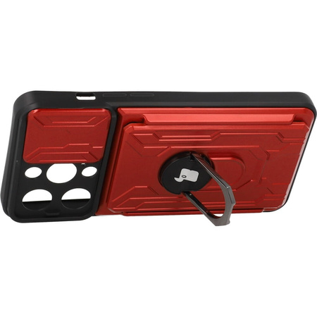 Etui Bizon Case Camshield Card Slot Ring do iPhone 14 Pro, czerwone