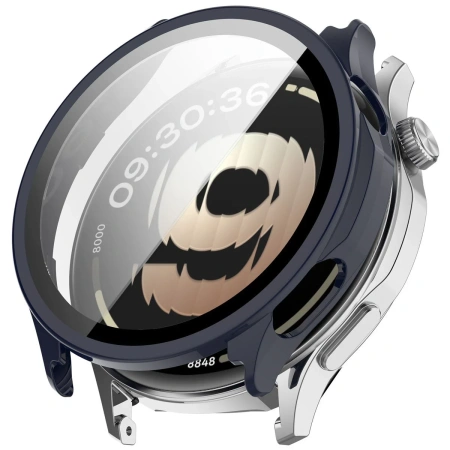 Etui ze szkłem do zegarka Bizon Case Watch Adamo do OnePlus Watch Lite 45 mm / Oppo Watch S 45 mm, granatowe