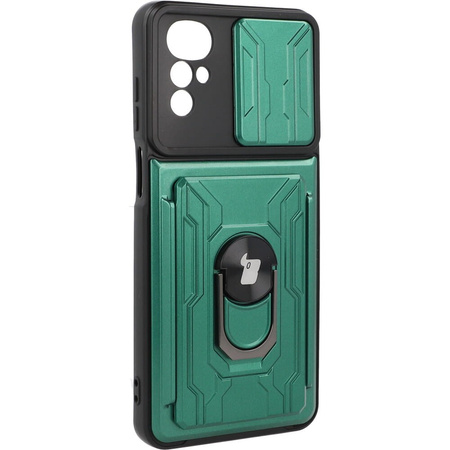 Etui Bizon Case Camshield Card Slot Ring do Moto G22, zielone