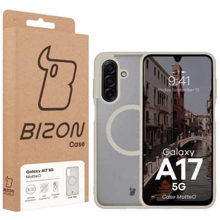 Etui z pierścieniem magnetycznym Bizon Case MatteO do Galaxy A17 5G, przydymione-beżowe