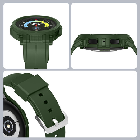 Etui z paskiem Bizon Strap + Case Watch Action Pro do Samsung Galaxy Watch 5 Pro 45 mm, ciemnozielone