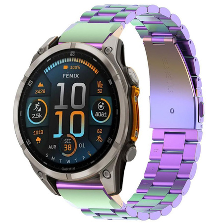 Pasek ze stali nierdzewnej do smartwatcha, Bizon Strap Watch Aura, QuickFit 22 mm, tęczowy