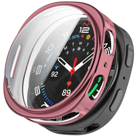 Etui z osłoną ekranu Bizon Case Watch Felipe do Galaxy Watch 8 44 mm, różowe