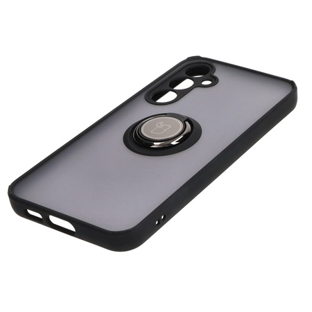 Etui z uchwytem na palec Bizon Case Hybrid Ring do Galaxy S23 FE, przydymione z czarną ramką