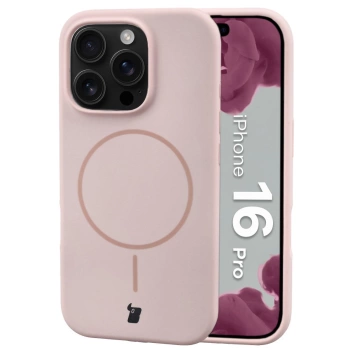 Silikonowe etui z pierścieniem magnetycznym Bizon Soft Case Magnetic do iPhone 16 Pro, jasnoróżowe