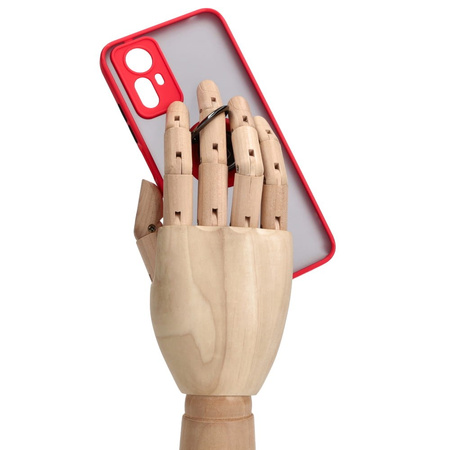 Etui z uchwytem na palec Bizon Case Hybrid Ring do Xiaomi Redmi Note 12S, przydymione z czerwoną ramką