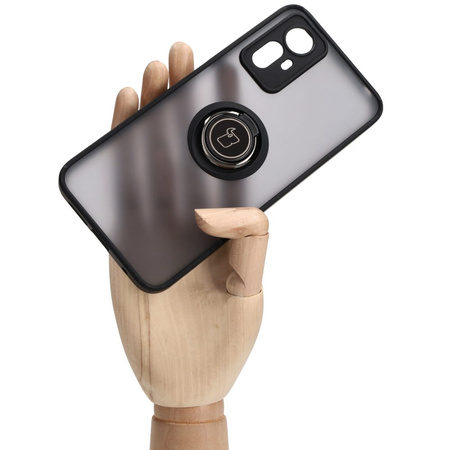 Etui z uchwytem na palec Bizon Case Hybrid Ring do Xiaomi Redmi Note 12S, przydymione z czarną ramką