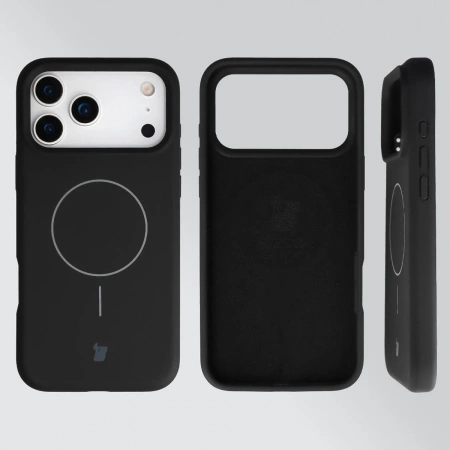Silikonowe etui z pierścieniem magnetycznym Bizon Soft Case Magnetic do iPhone 17 Pro Max, czarne