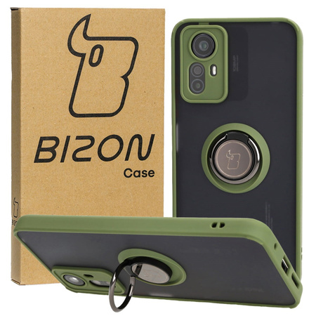 Etui z uchwytem na palec Bizon Case Hybrid Ring do Xiaomi Redmi Note 12S, przydymione z zieloną ramką